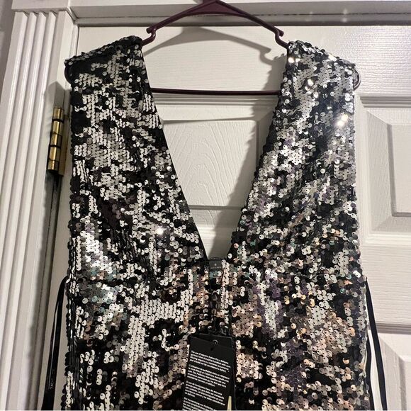 NWT Rachel‎ Zoe black and silver sequin maxi dress size 8 with front slit - Picture 6 of 15